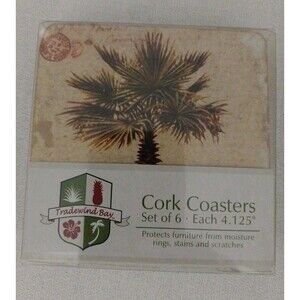 Cork Coasters  Palm Costal New 6pcs 4.125"